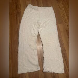 Aerie Cream Wide Leg Fluffy Pants